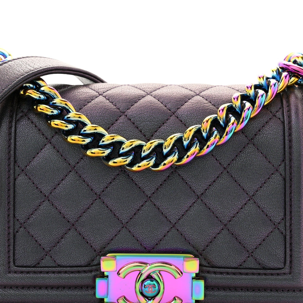 Iridescent Goatskin Quilted Small Boy Flap Purple