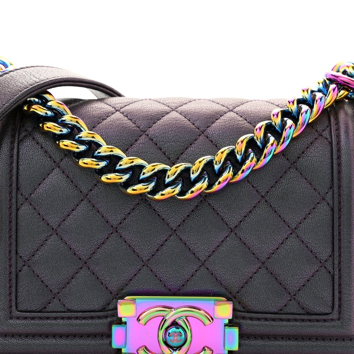 Iridescent Goatskin Quilted Small Boy Flap Purple