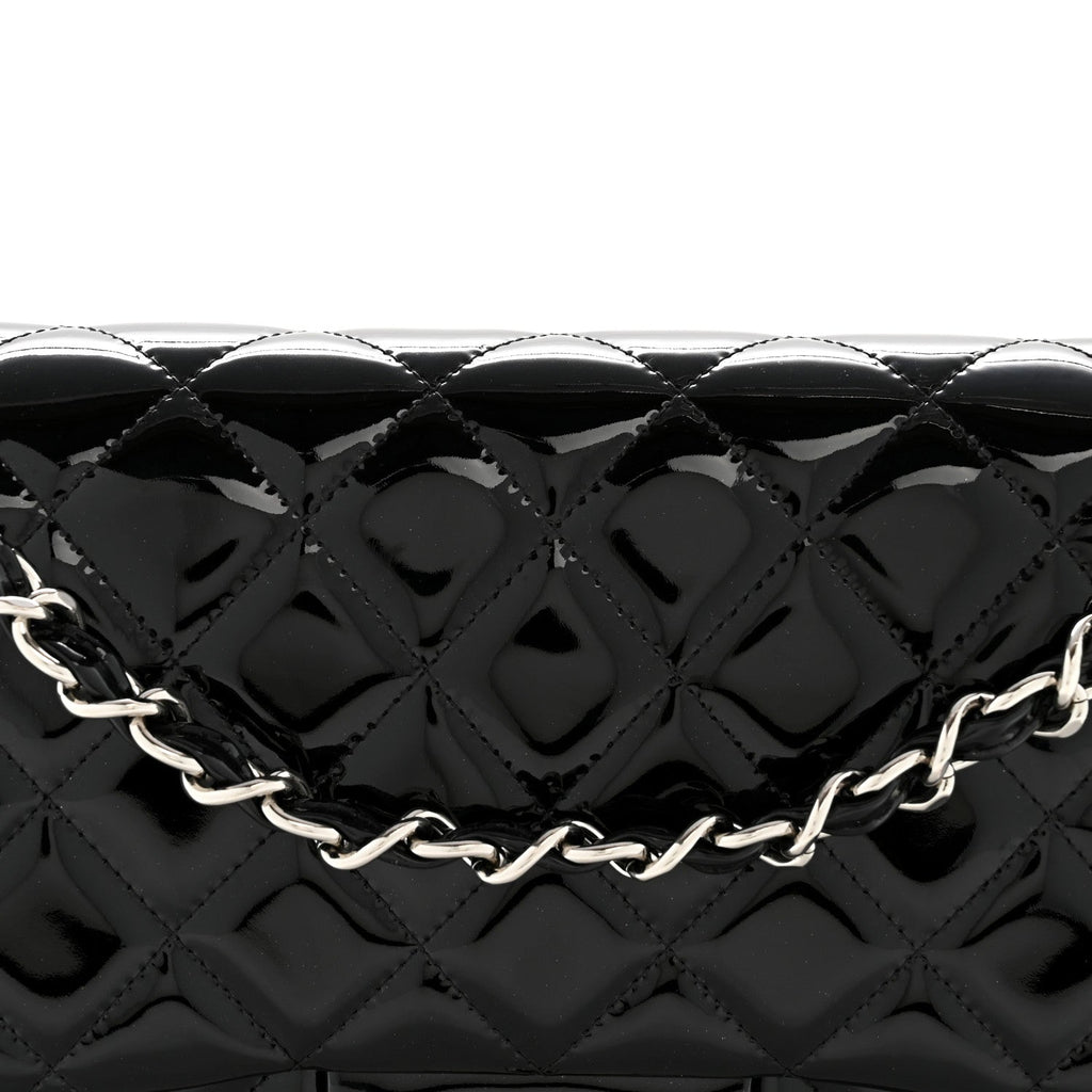 Patent Quilted Jumbo Double Flap Black