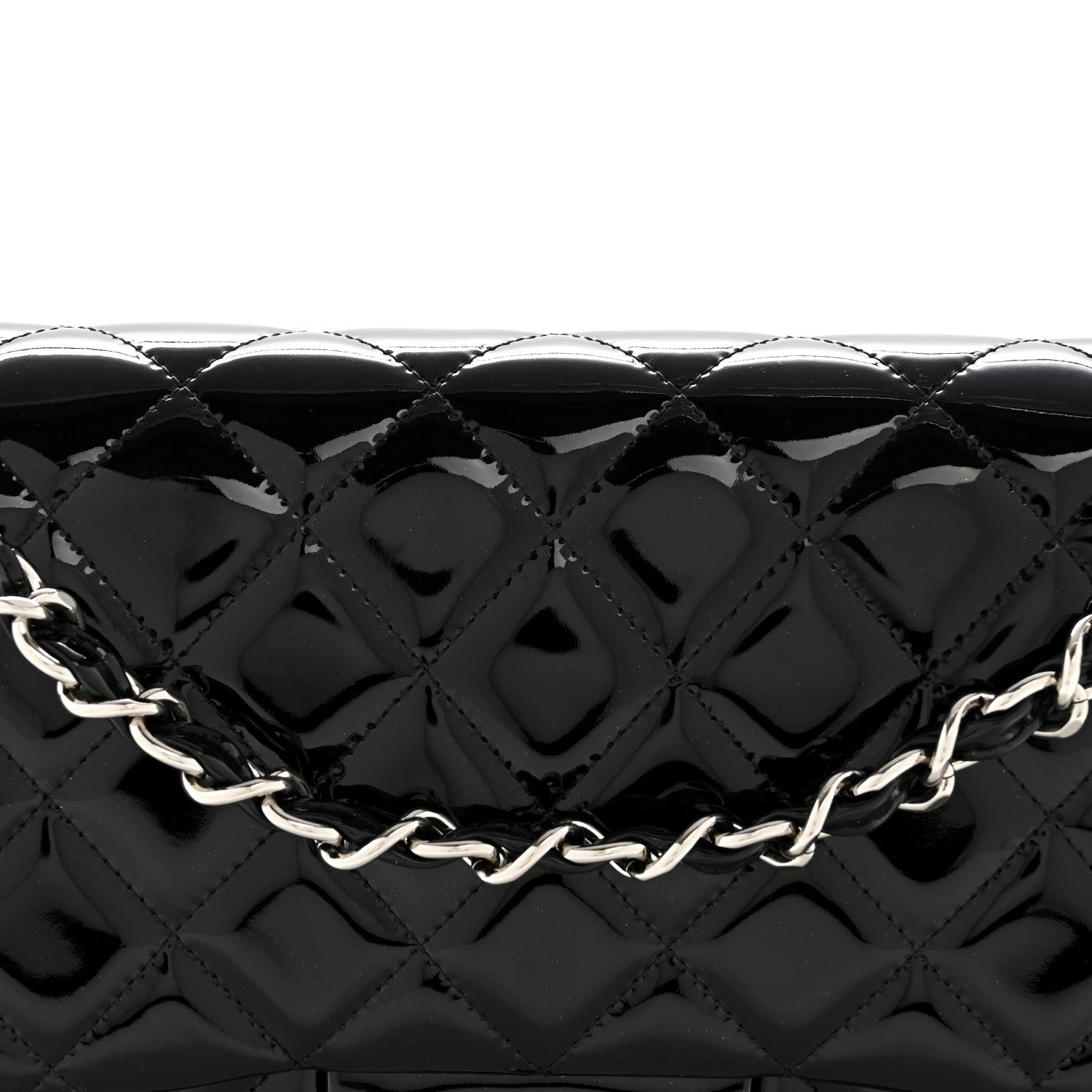 Patent Quilted Jumbo Double Flap Black