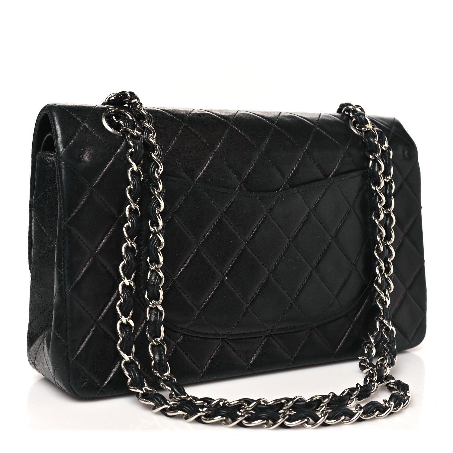Lambskin Quilted Medium Double Flap Black