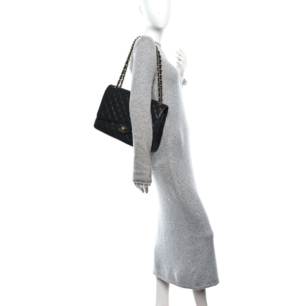 Caviar Quilted Maxi Double Flap Black