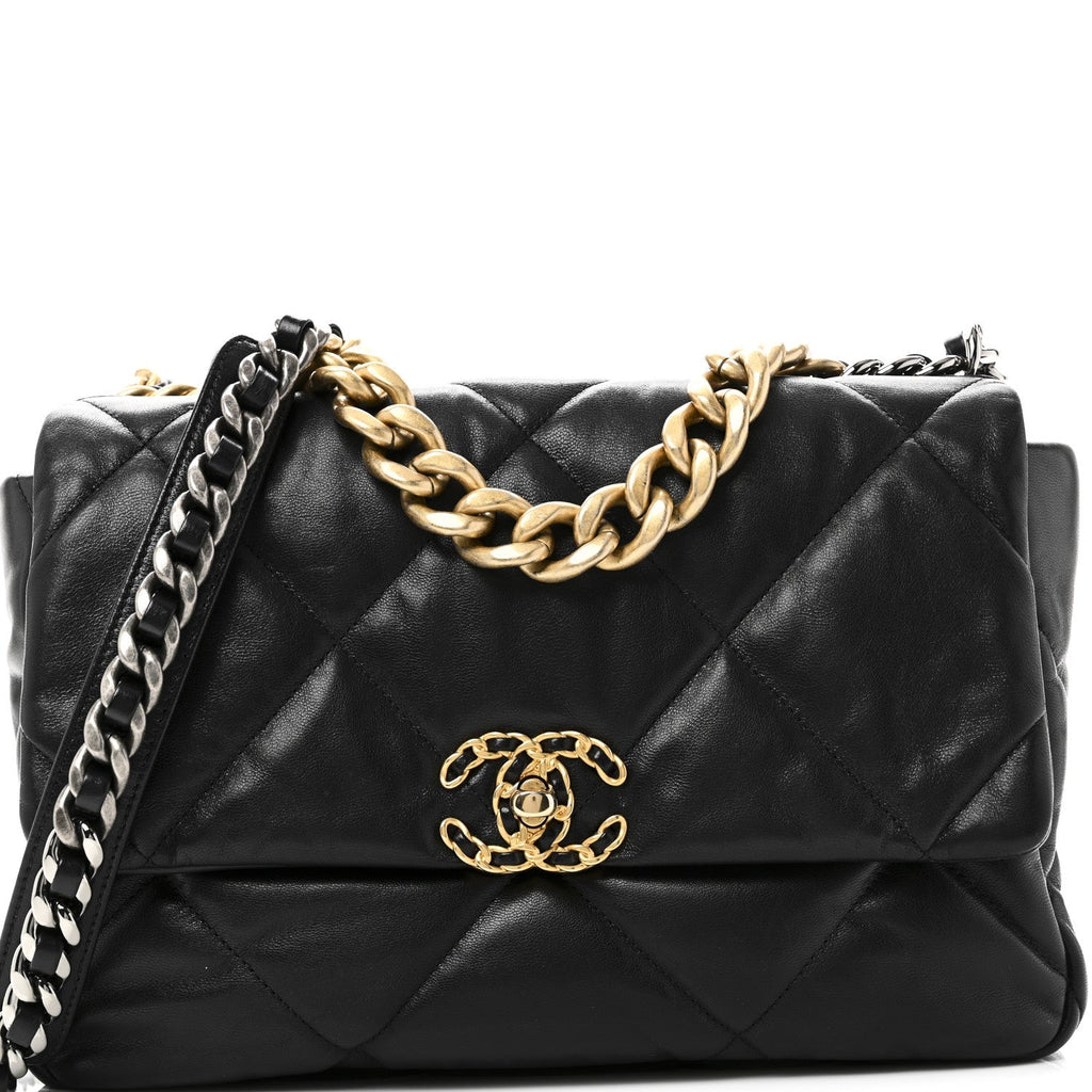 Goatskin Quilted Large Chanel 19 Flap Black