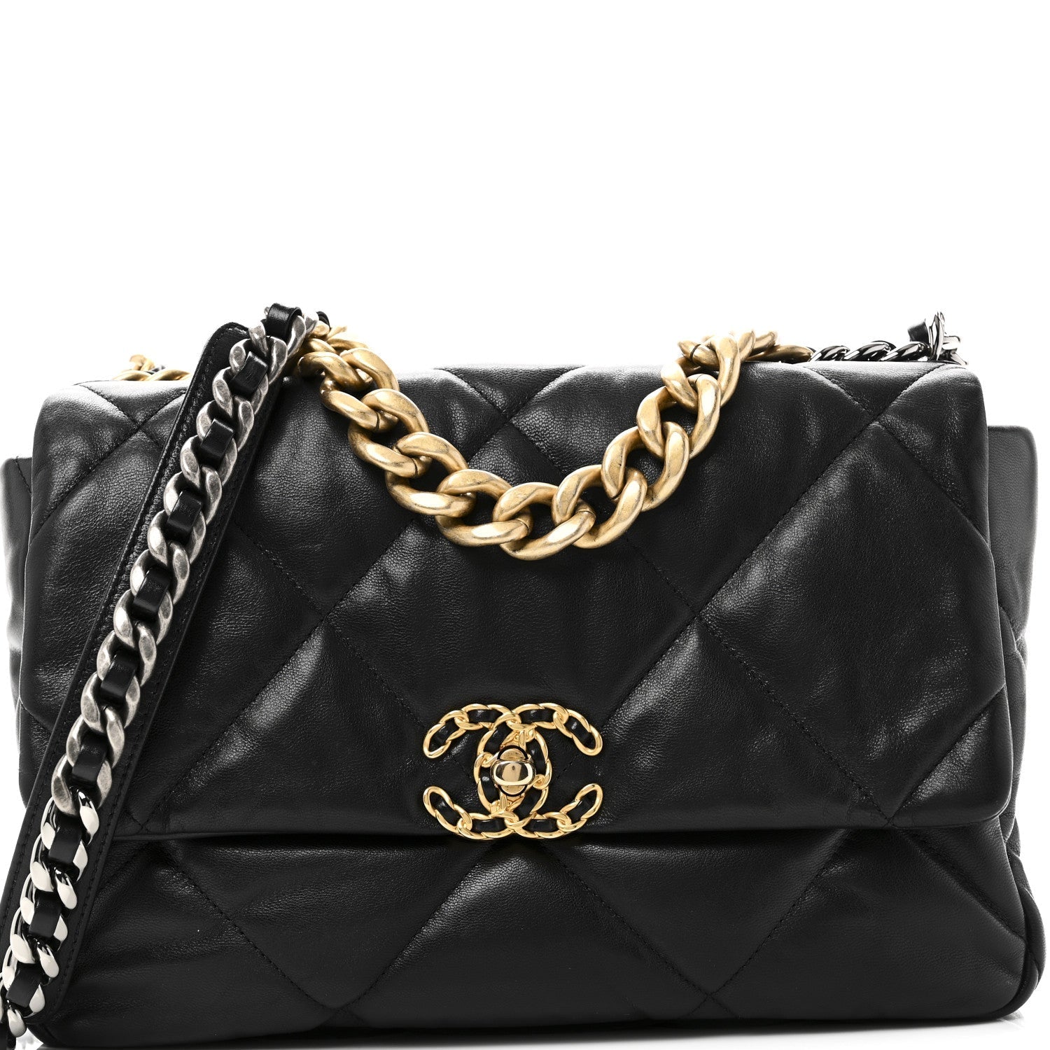 Goatskin Quilted Large Chanel 19 Flap Black