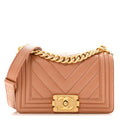 Caviar Chevron Quilted Small Boy Flap Brown
