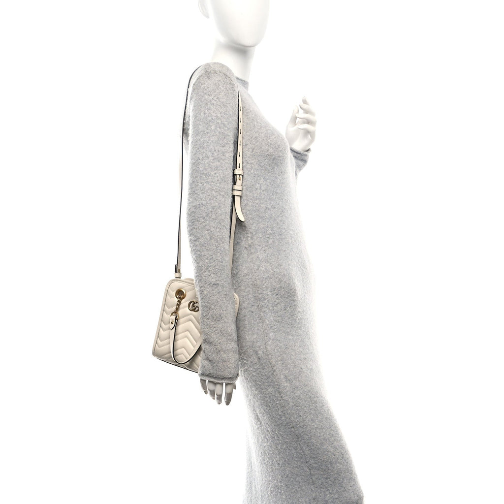 Calfskin Matelasse Chevron Mini GG Marmont Tote Mystic White