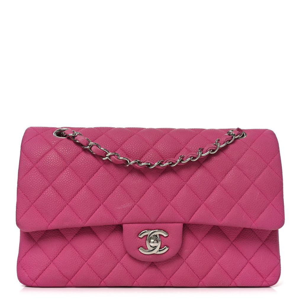 Iridescent Caviar Quilted Medium Double Flap Pink