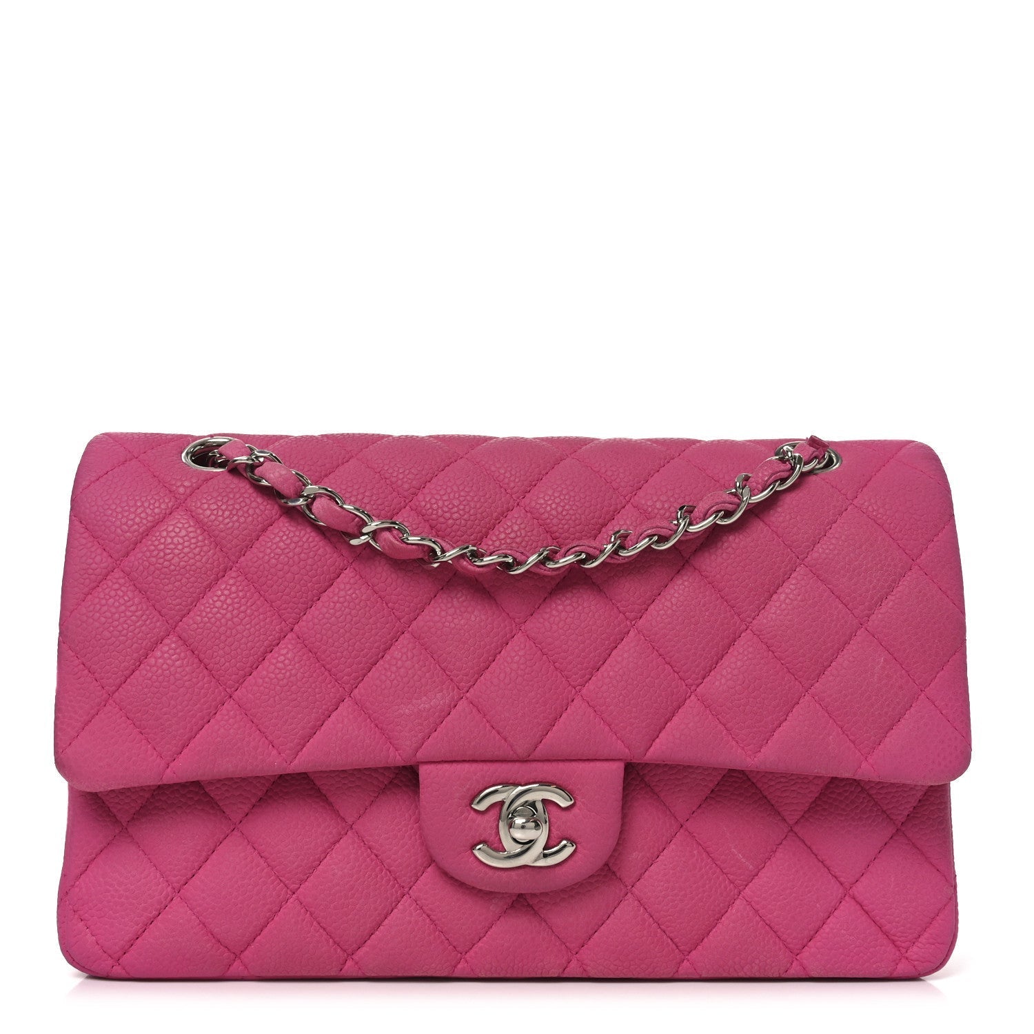 Iridescent Caviar Quilted Medium Double Flap Pink