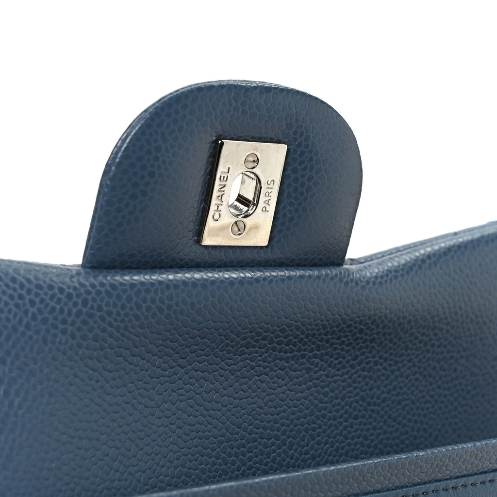 Caviar Quilted Jumbo Double Flap Blue