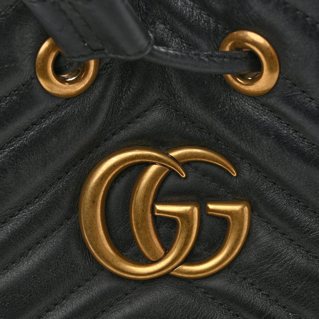 Calfskin Matelasse Sylvie Web GG Marmont Bucket Bag Black