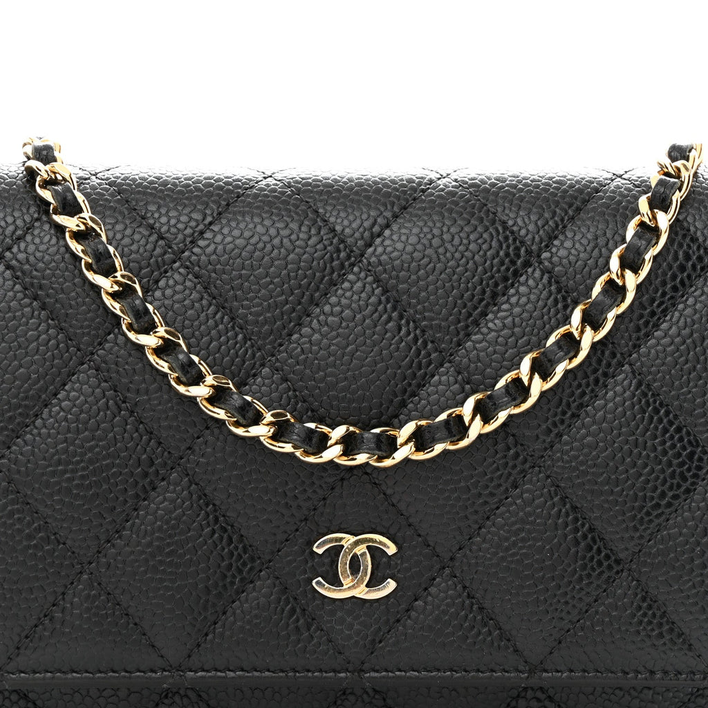 Caviar Quilted Wallet on Chain WOC Black