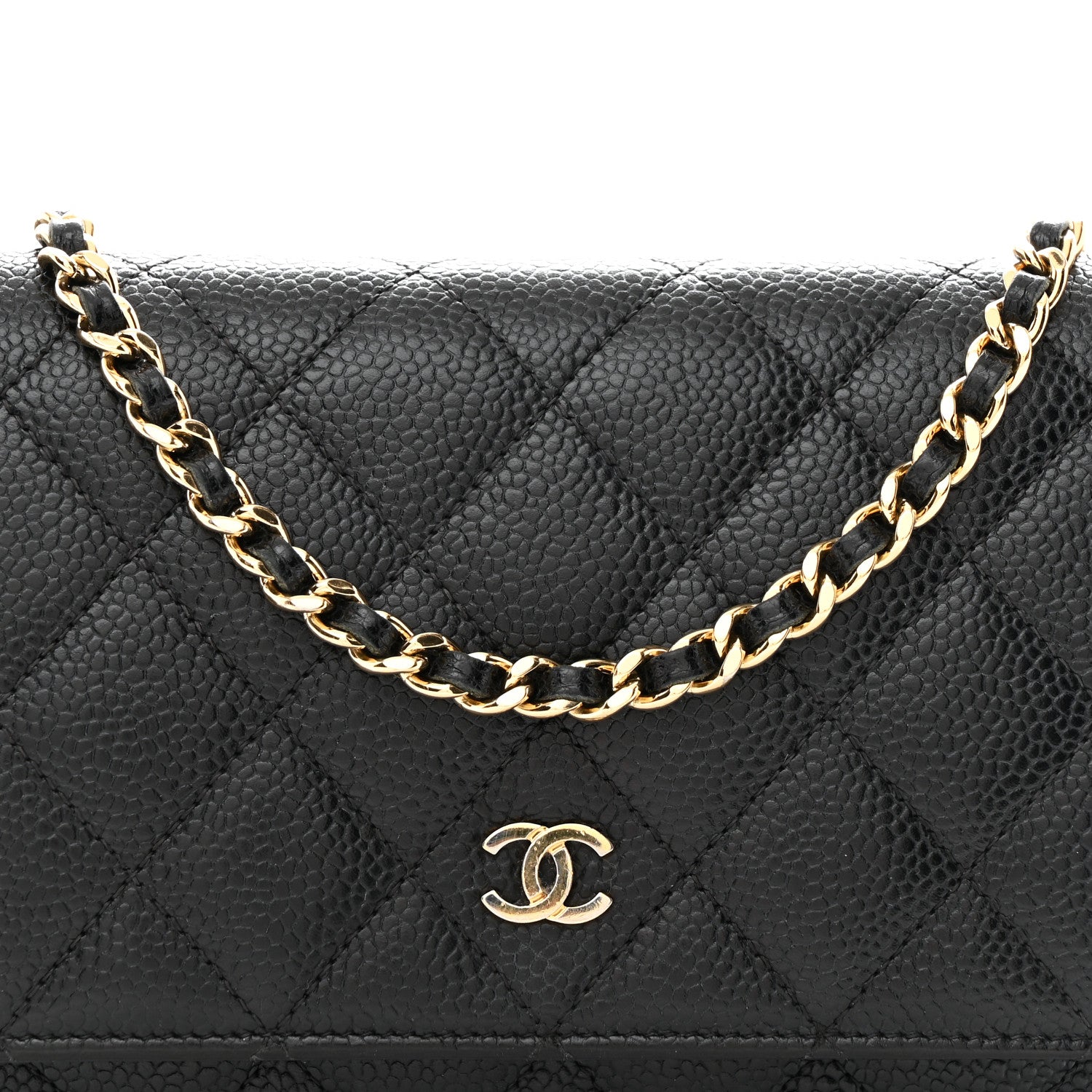 Caviar Quilted Wallet on Chain WOC Black