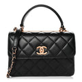 Lambskin Quilted Small Trendy CC Dual Handle Flap Bag Black