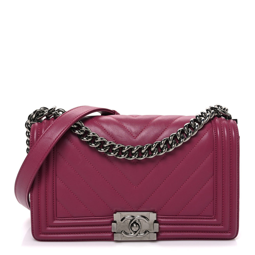 Lambskin Chevron Quilted Medium Boy Flap Dark Pink