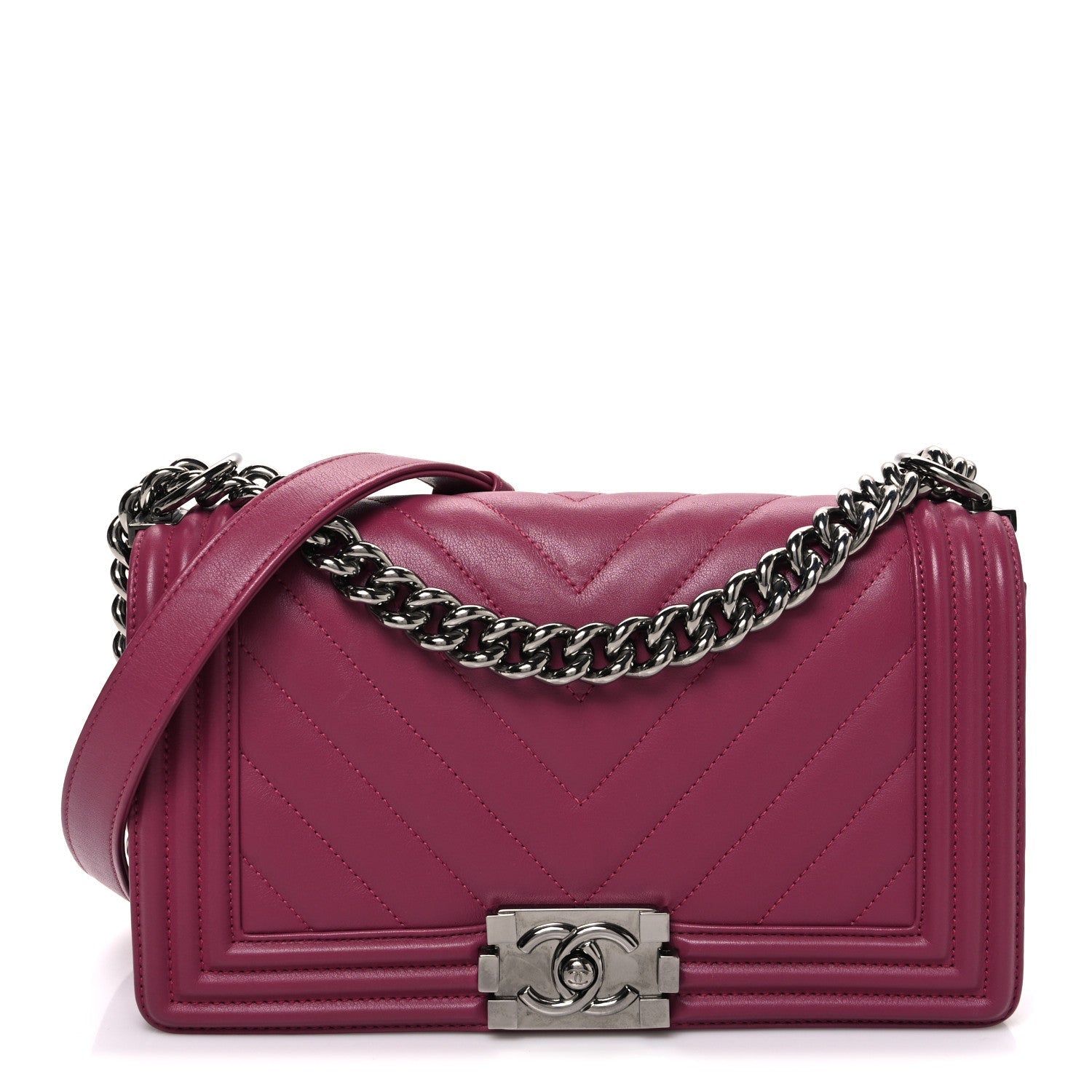 Lambskin Chevron Quilted Medium Boy Flap Dark Pink