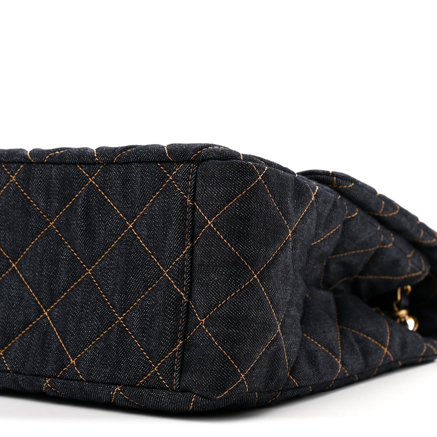 Denim Quilted XXL Travel Flap Bag Dark Blue Orange