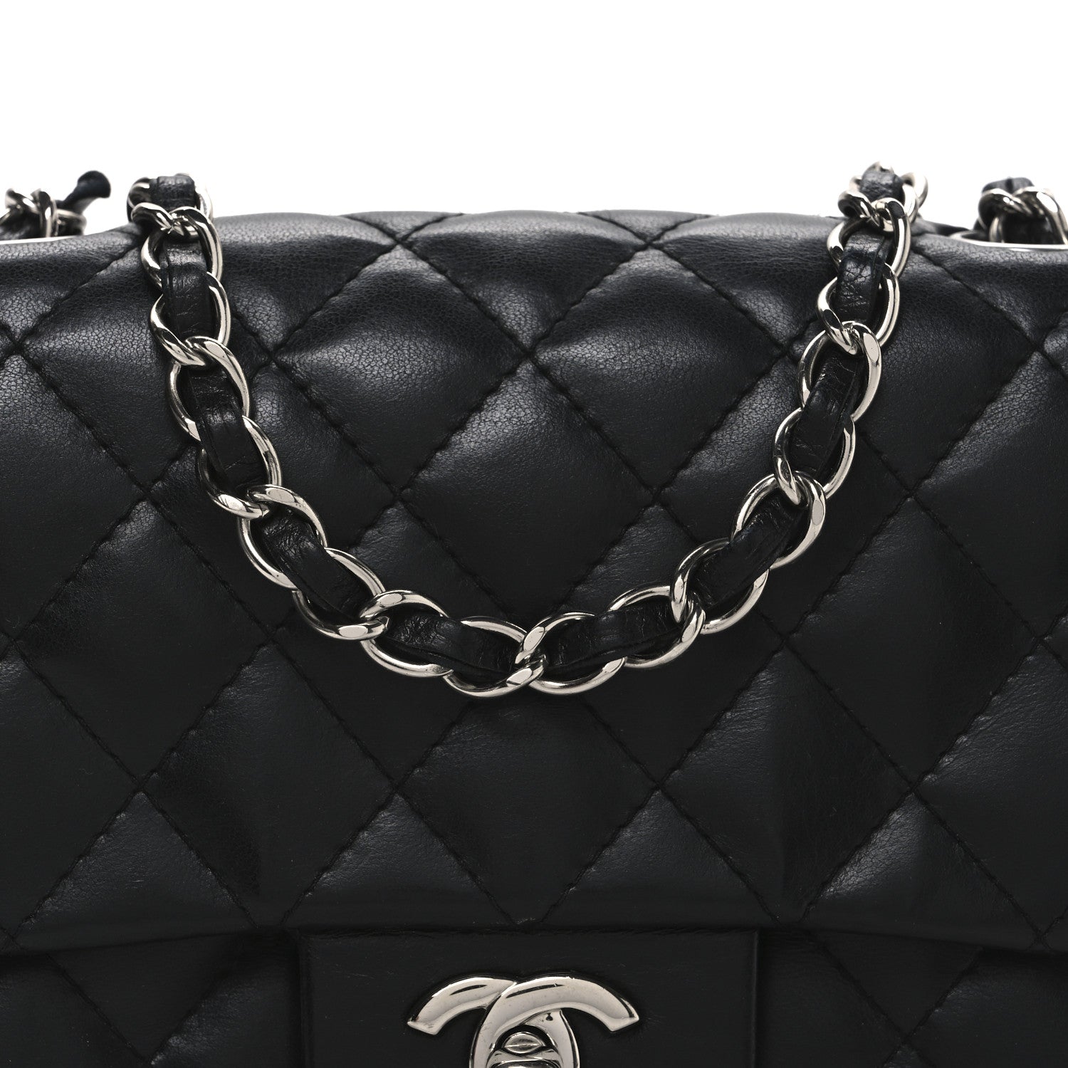 Lambskin Quilted Mini Square Flap Black