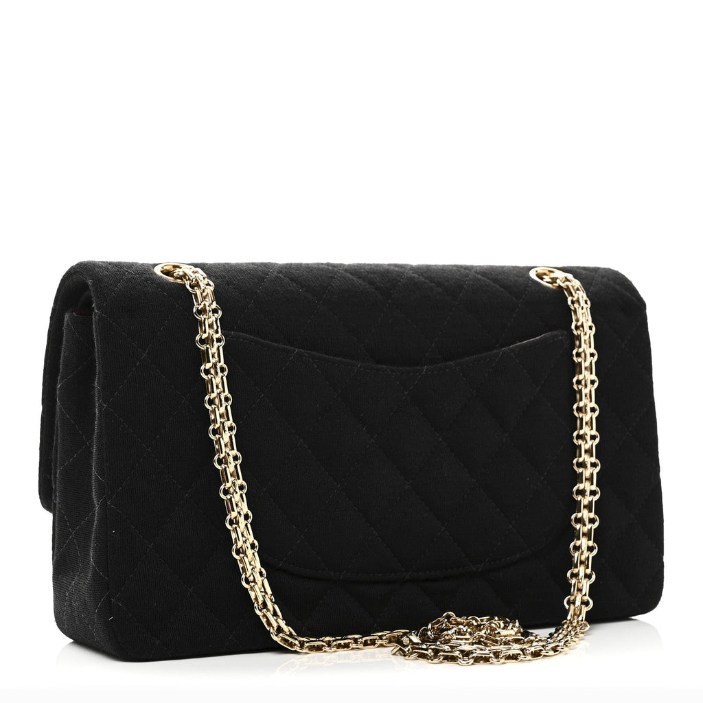 Jersey Quilted Medium Bijoux Chain Double Flap Black