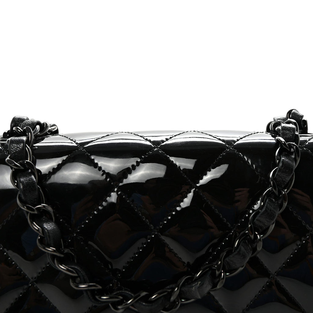 Patent Calfskin Quilted Mini Square Flap So Black