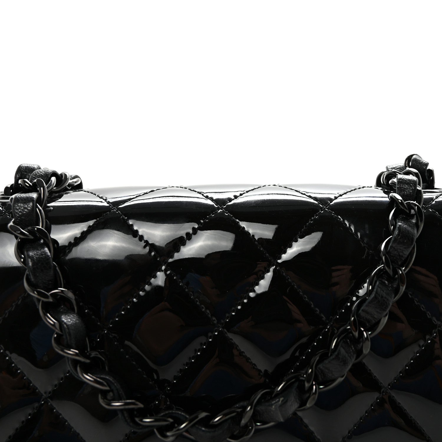 Patent Calfskin Quilted Mini Square Flap So Black