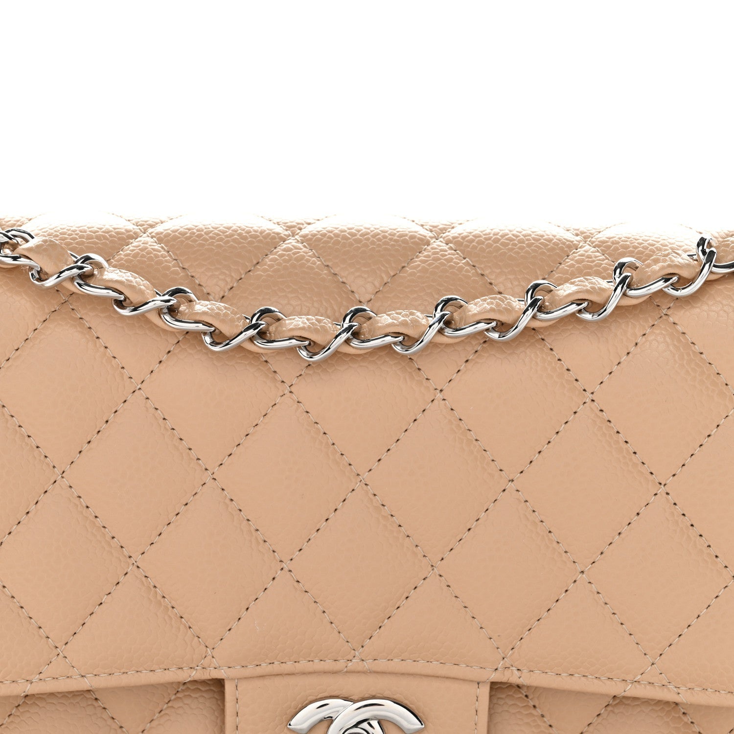 Caviar Quilted Medium Double Flap Beige