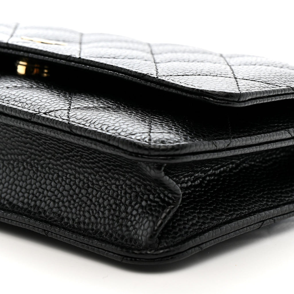 Caviar Quilted Wallet on Chain WOC Black