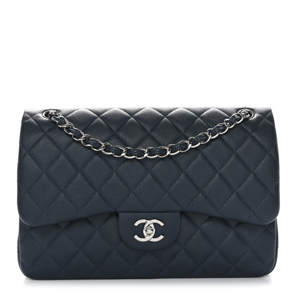 Caviar Quilted Jumbo Double Flap Blue