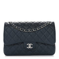 Caviar Quilted Jumbo Double Flap Blue