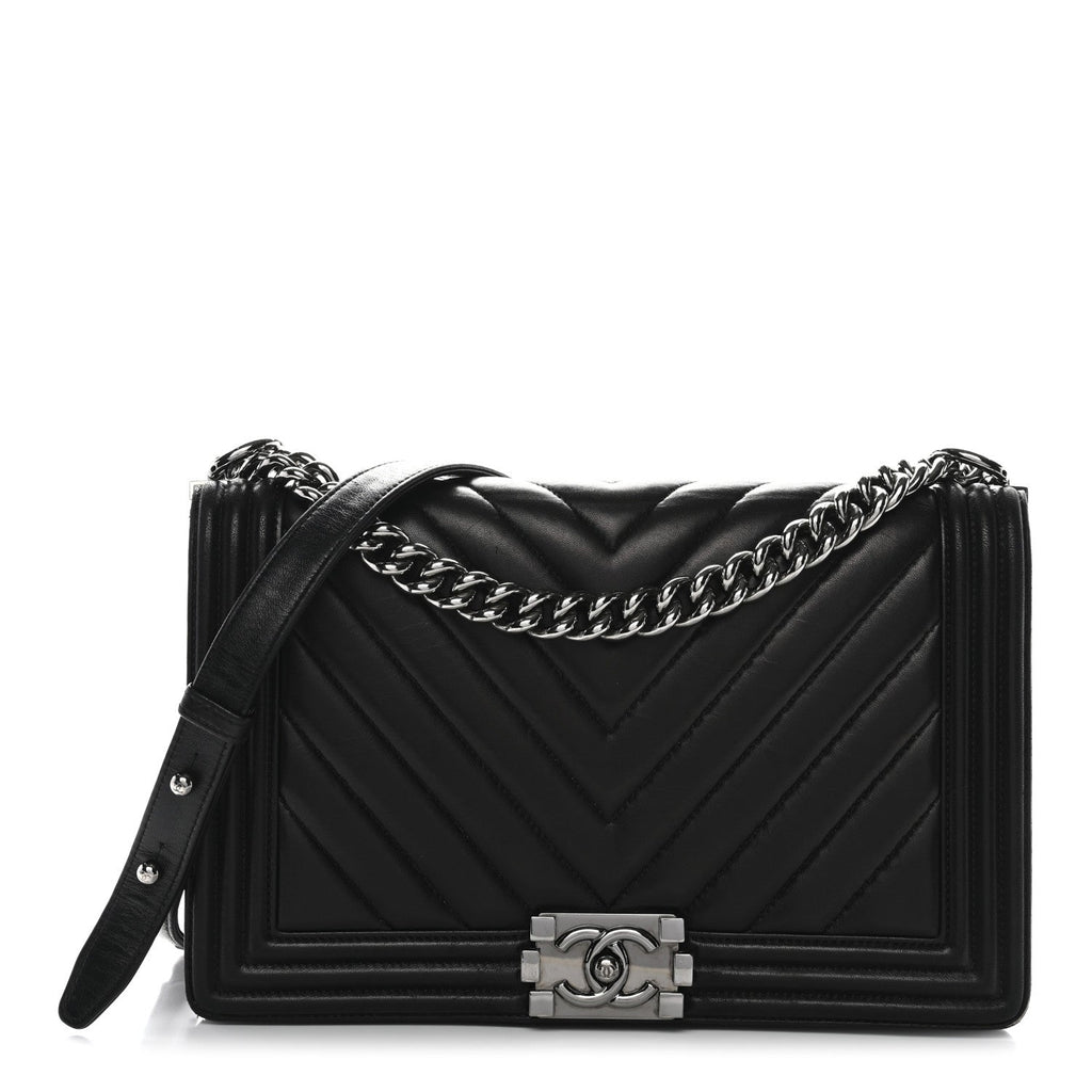 Calfskin Chevron Quilted New Medium Boy Flap Black