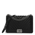 Calfskin Chevron Quilted New Medium Boy Flap Black