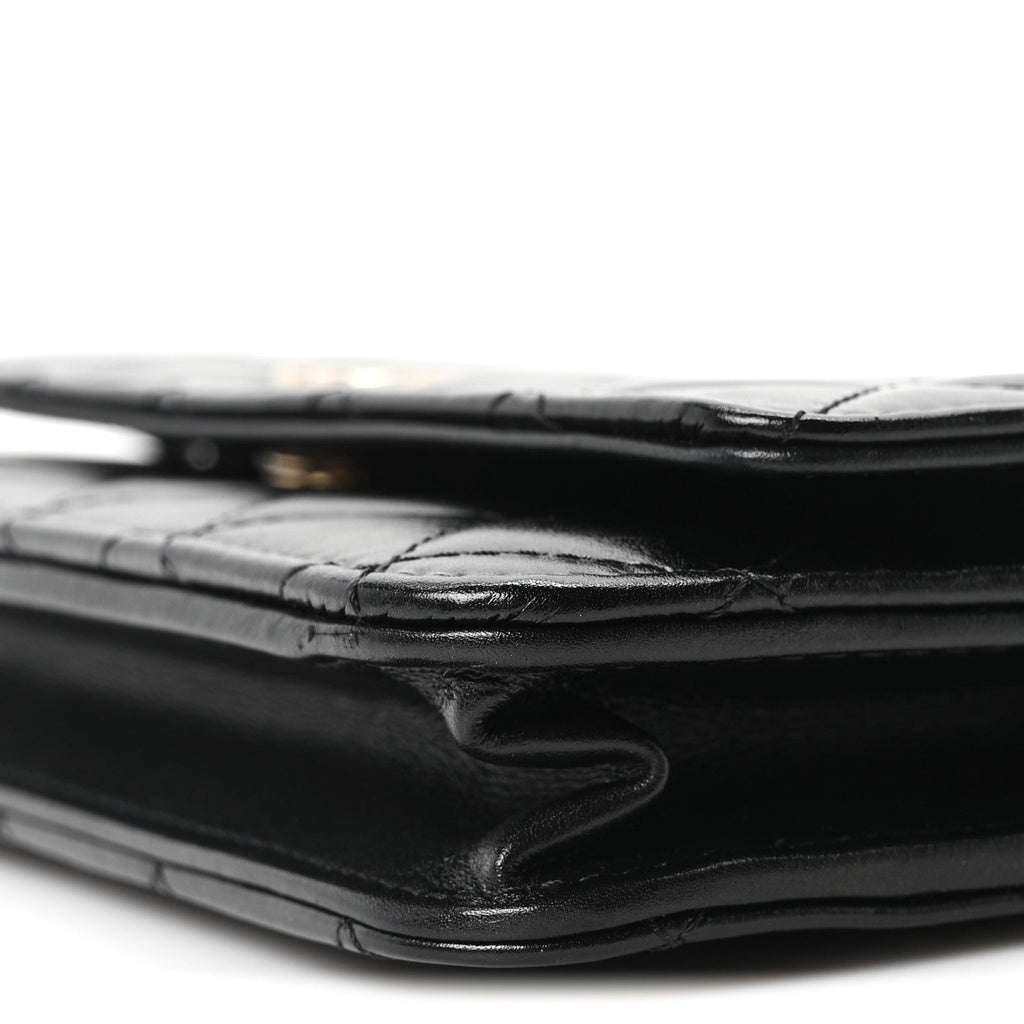 Calfskin Quilted Maxi Pearl Wallet On Chain WOC Black