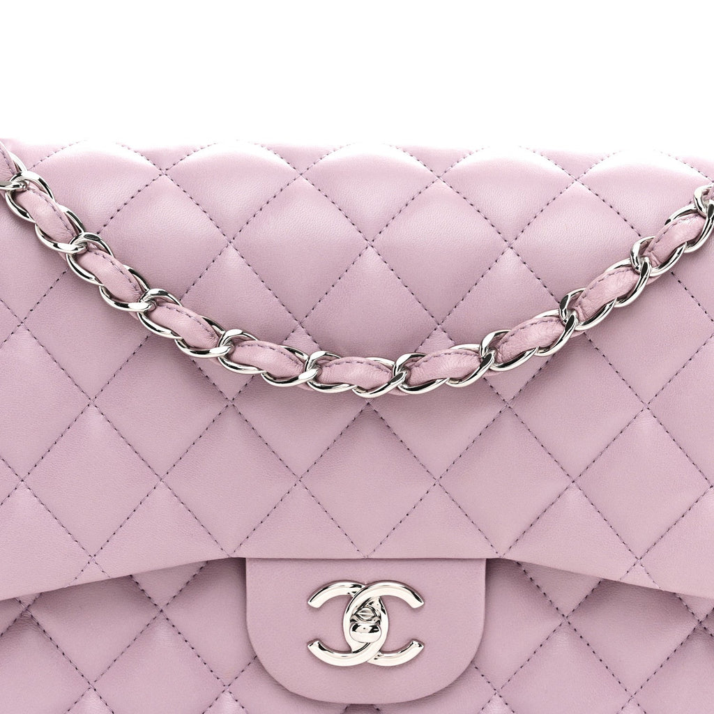 Lambskin Quilted Jumbo Double Flap Light Purple