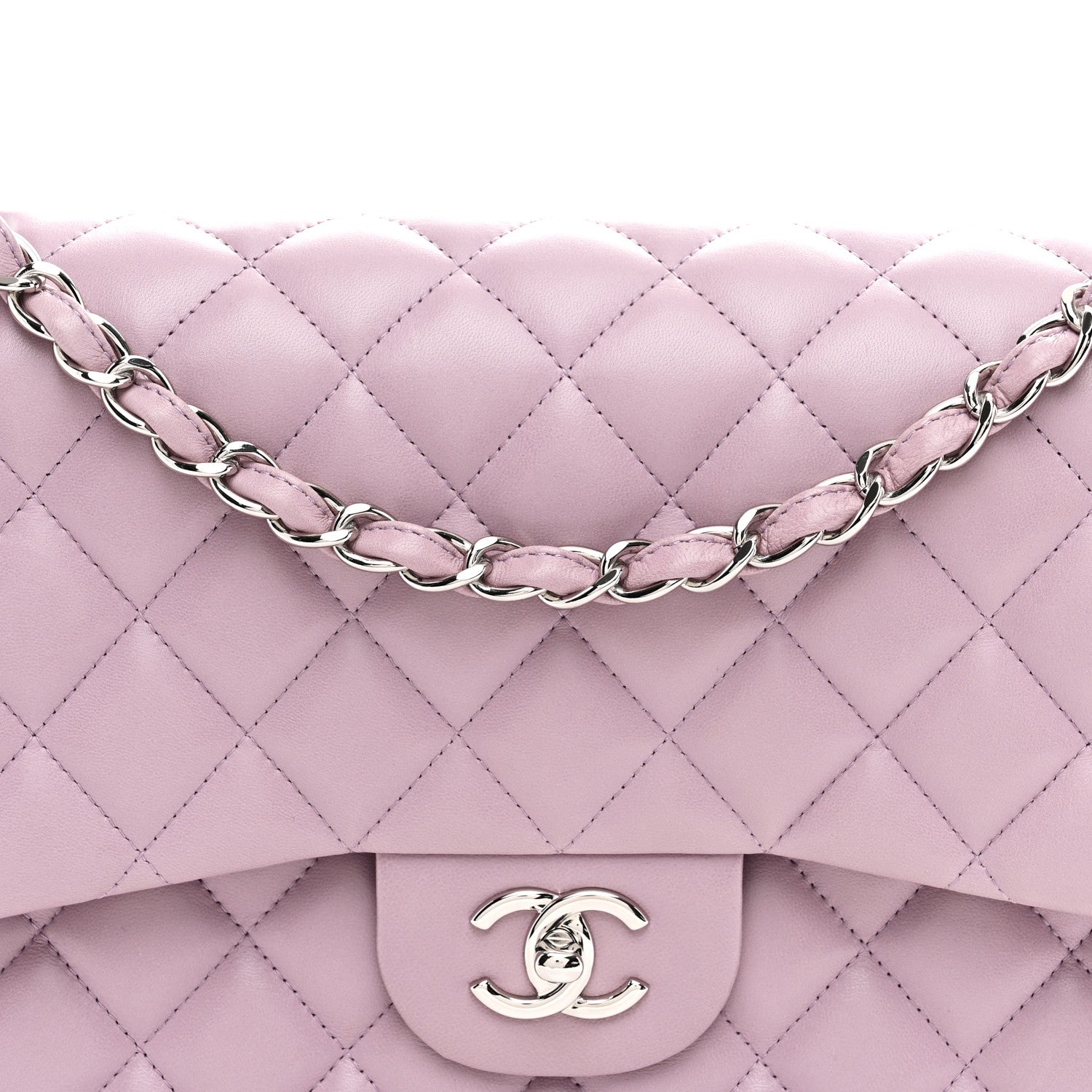Lambskin Quilted Jumbo Double Flap Light Purple