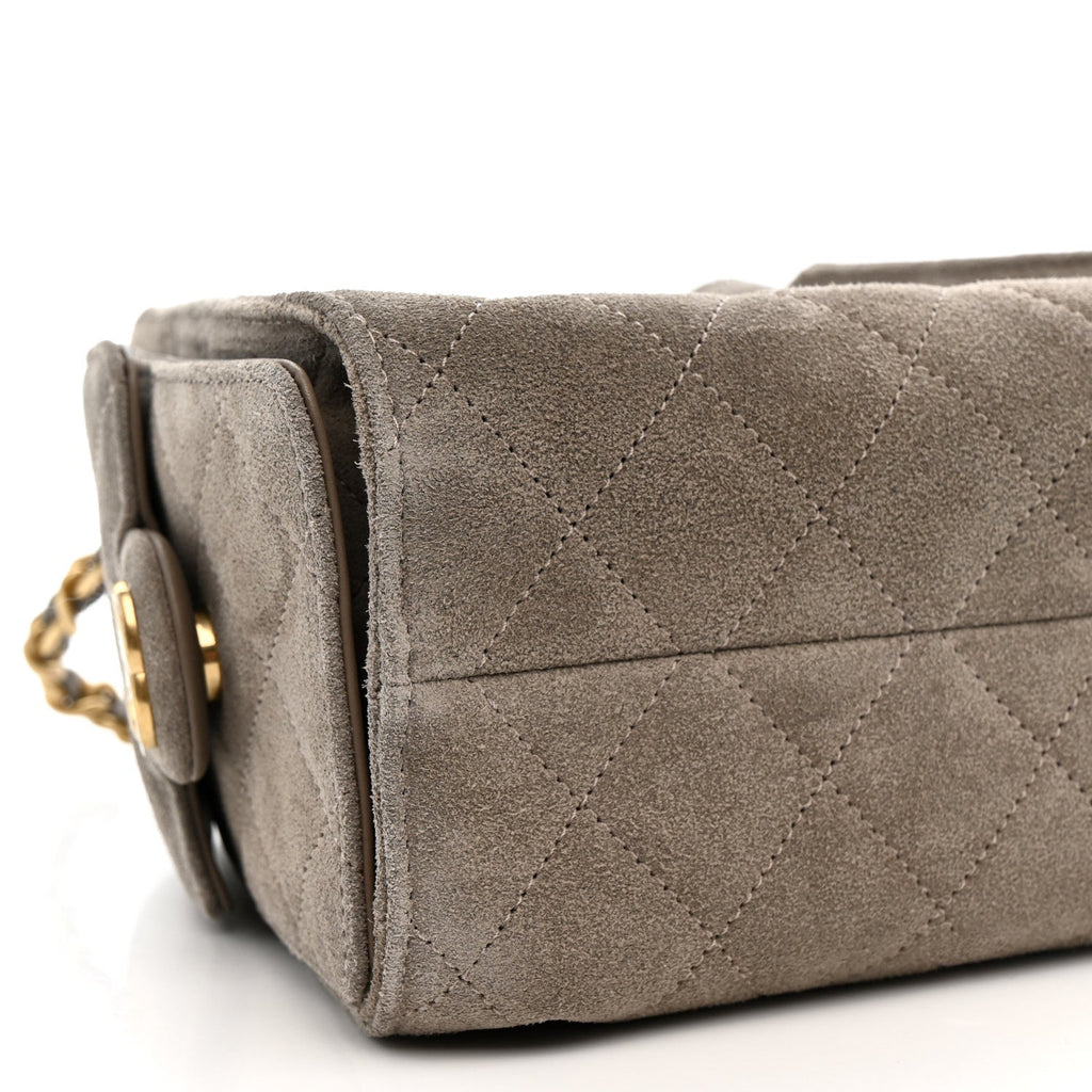 Suede Quilted Mini Chanel 25 Handbag Dark Grey