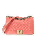 Lambskin Quilted Medium Boy Flap Coral