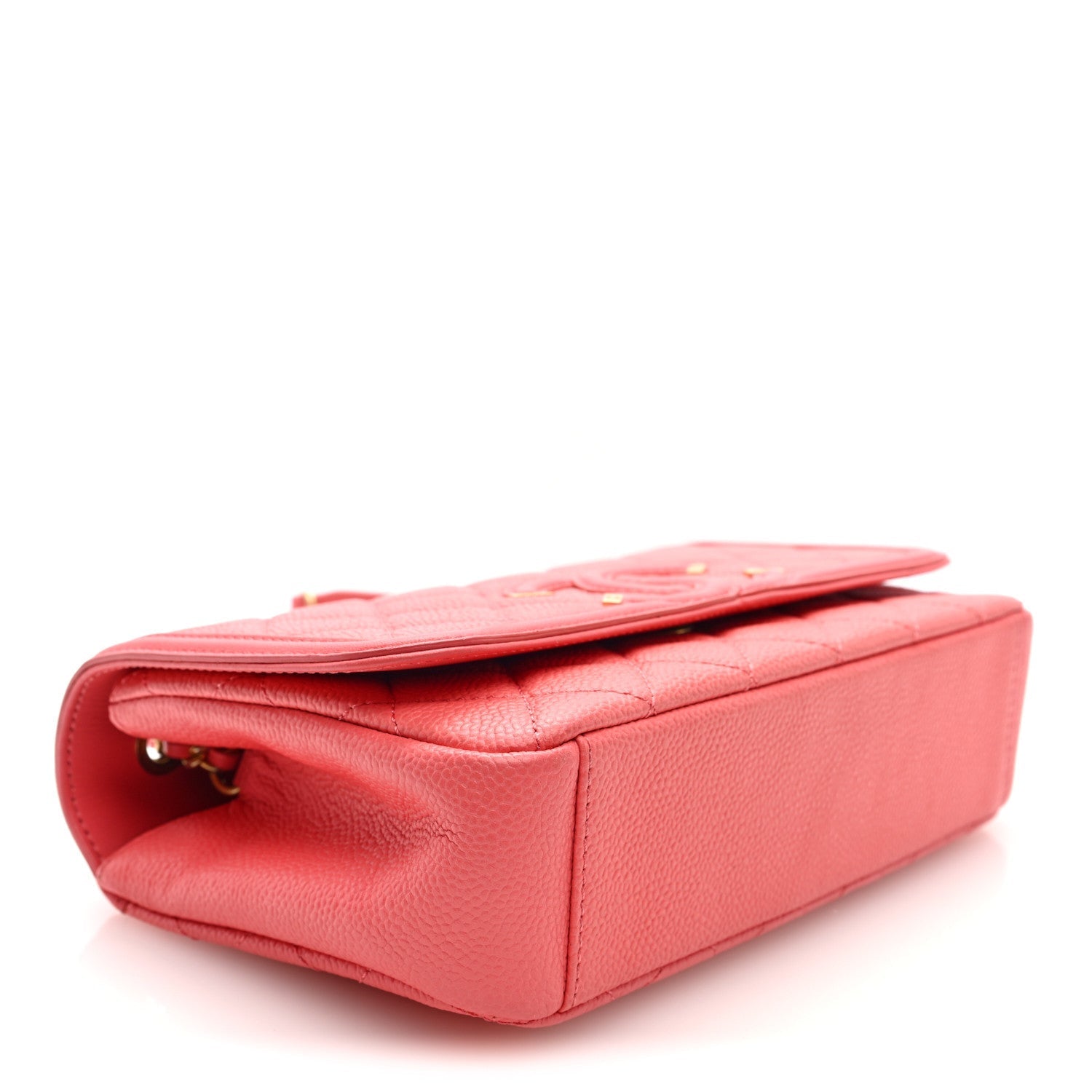 Caviar Quilted Small CC Filigree Flap Coral