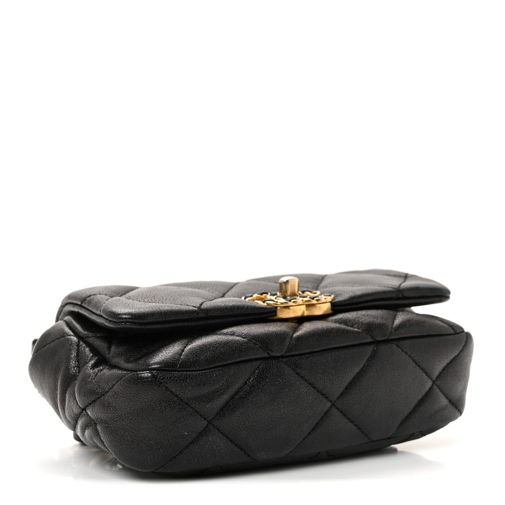 Goatskin Quilted Chanel 19 Waist Bag Black