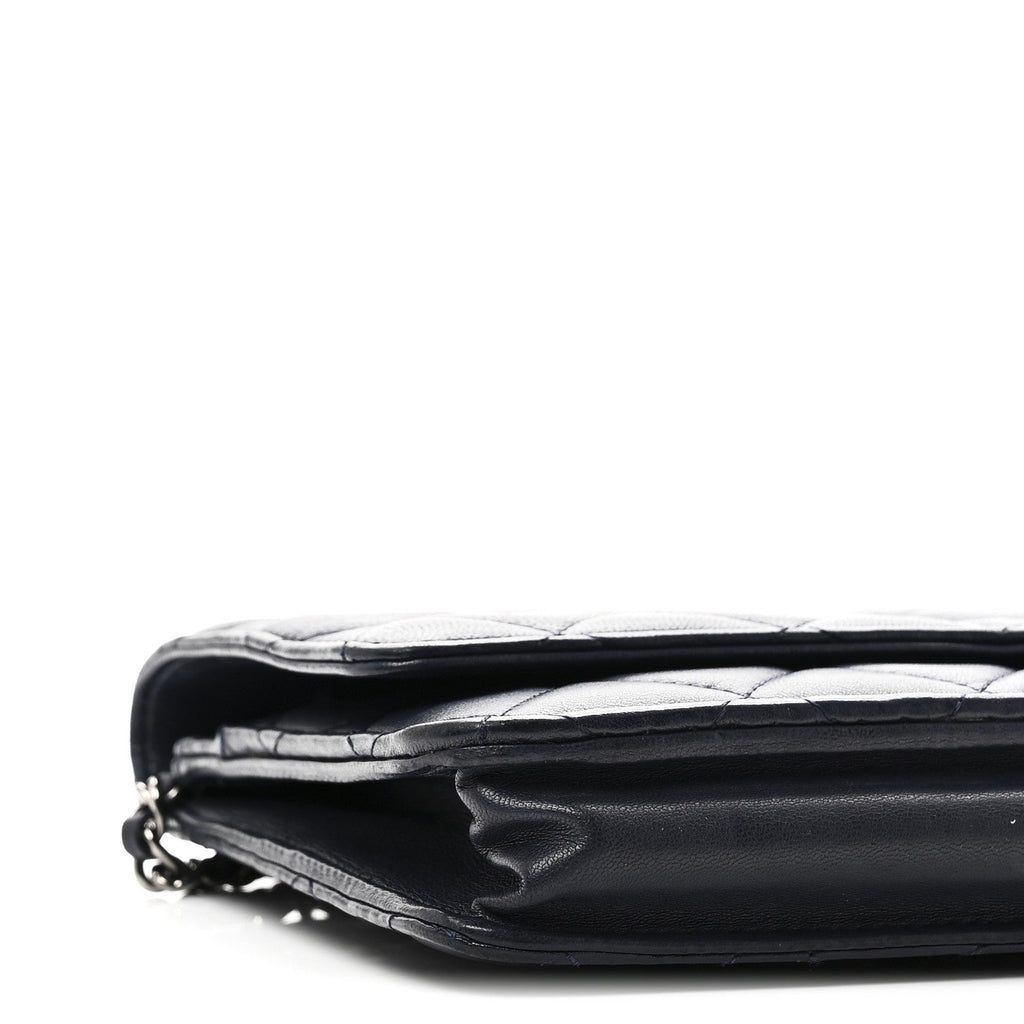 Lambskin Quilted Wallet On Chain WOC Navy Blue