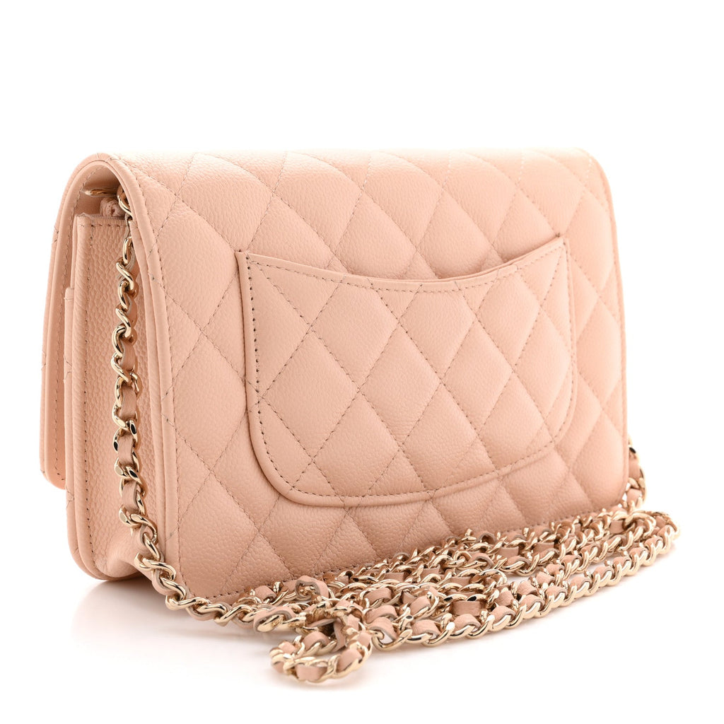 Caviar Quilted CC Turnlock Wallet On Chain WOC Beige
