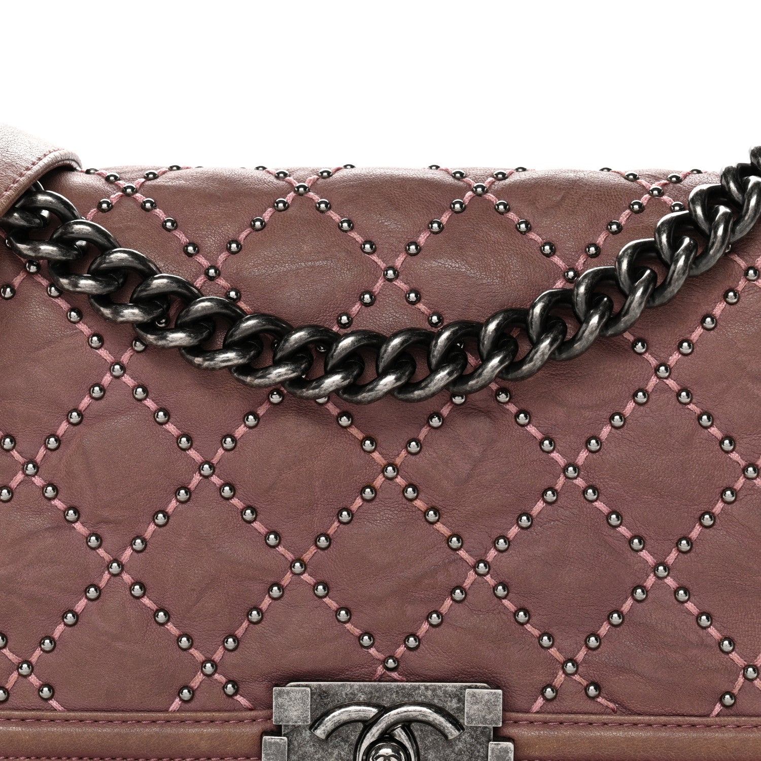 Crumpled Lambskin Medium Studded Boy Flap Pink