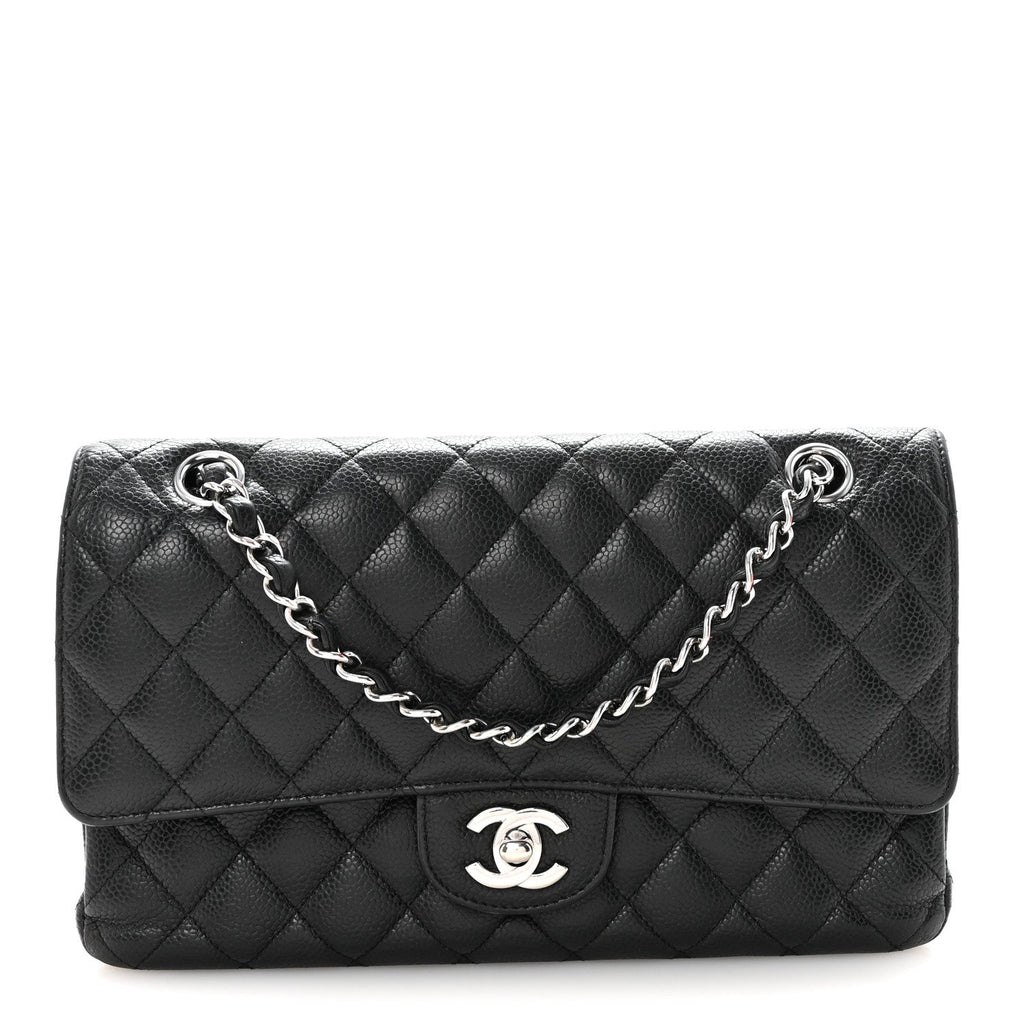 Caviar Quilted Medium Double Flap Black