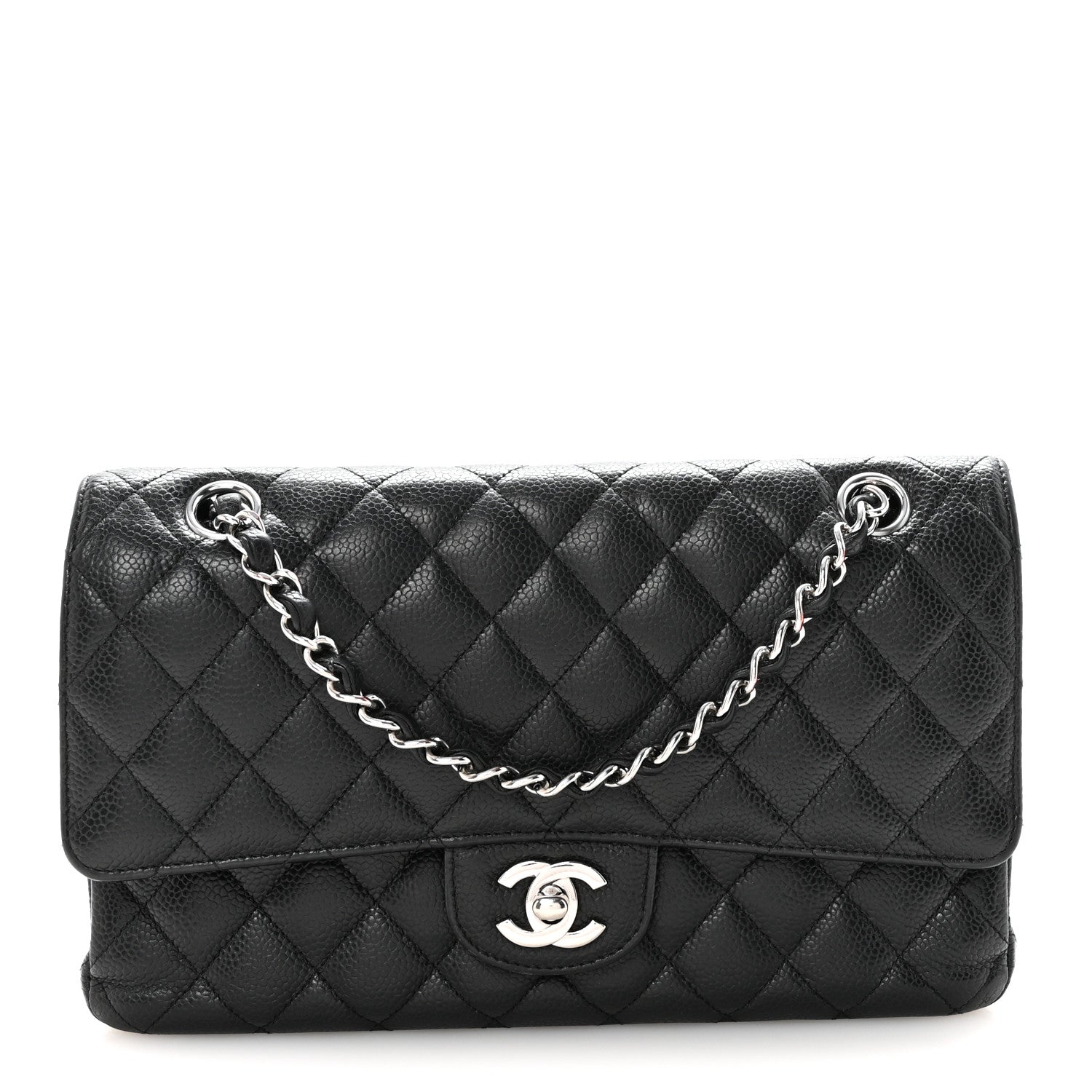 Caviar Quilted Medium Double Flap Black
