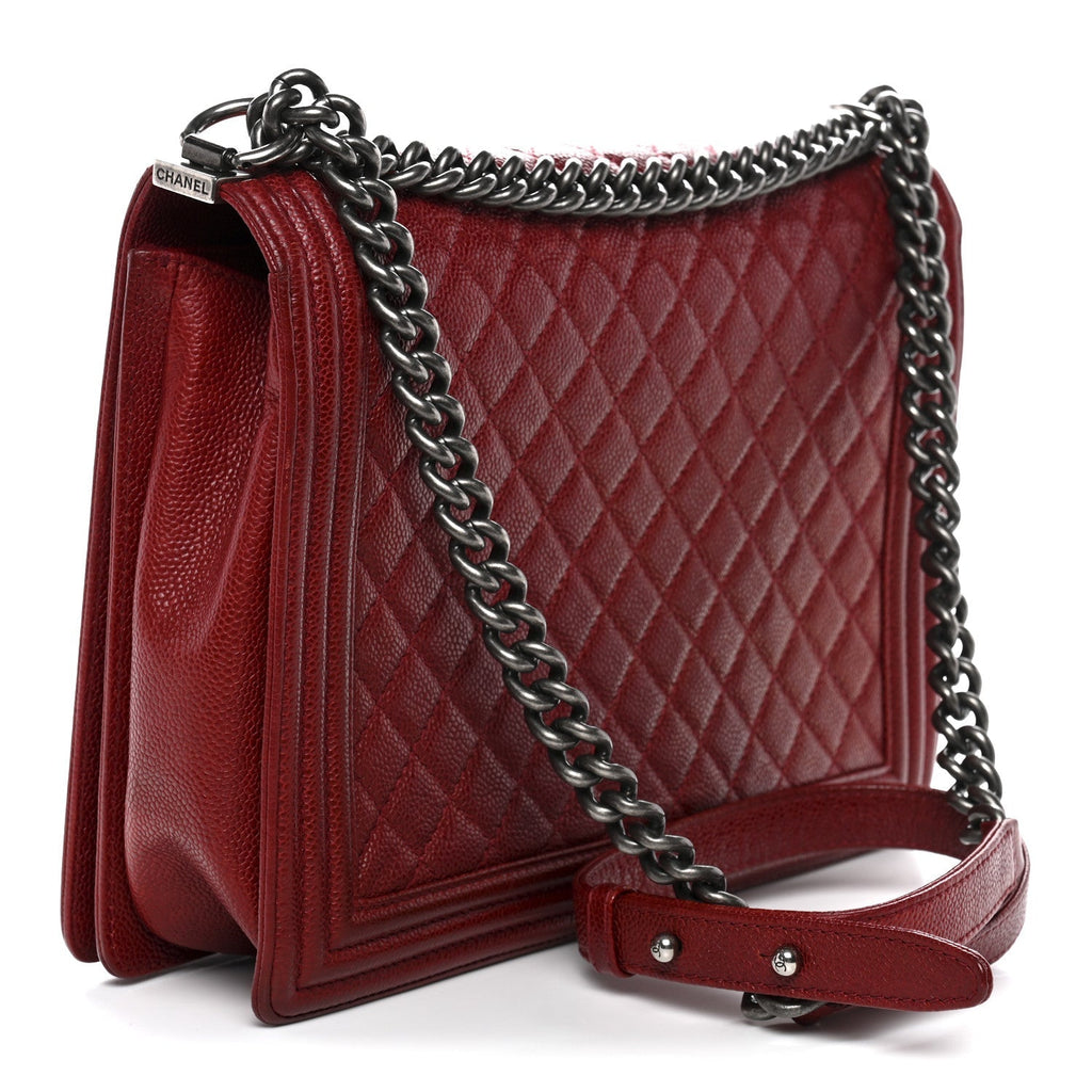 Caviar Quilted Large Boy Flap Dark Red