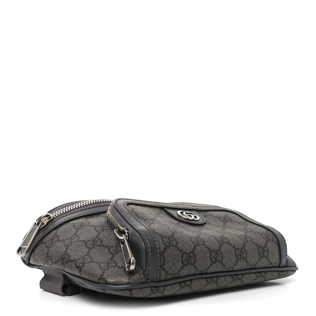 GG Supreme Monogram Textured Dollar Calfskin Ophidia Belt Bag Grey Black Graphite Grey
