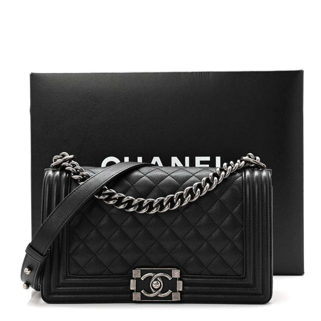Grained Calfskin Quilted Medium Boy Flap Black