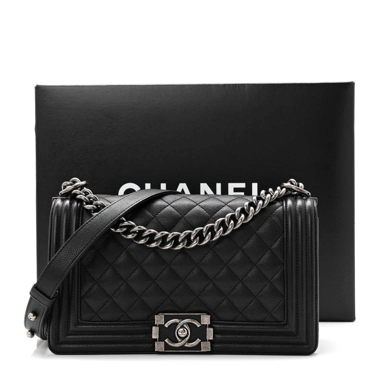 Grained Calfskin Quilted Medium Boy Flap Black