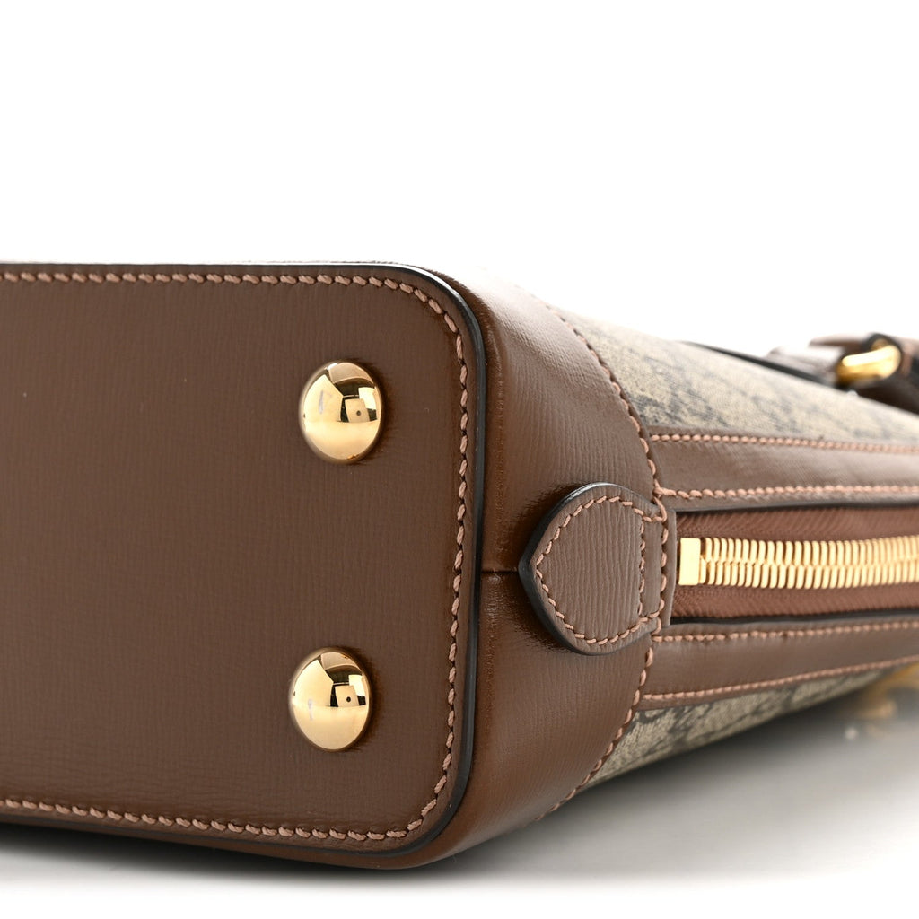 GG Supreme Monogram Azalea Calfskin Small Horsebit 1955 Top Handle Bag Beige Ebony Brown Sugar