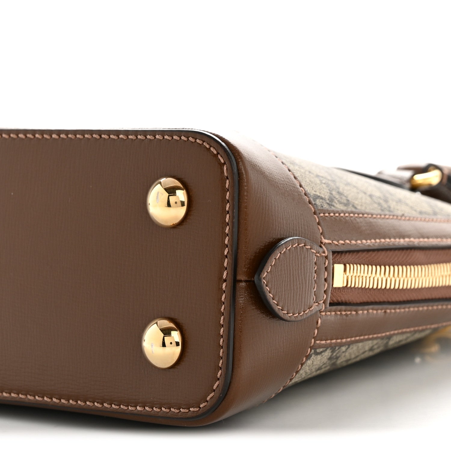 GG Supreme Monogram Azalea Calfskin Small Horsebit 1955 Top Handle Bag Beige Ebony Brown Sugar