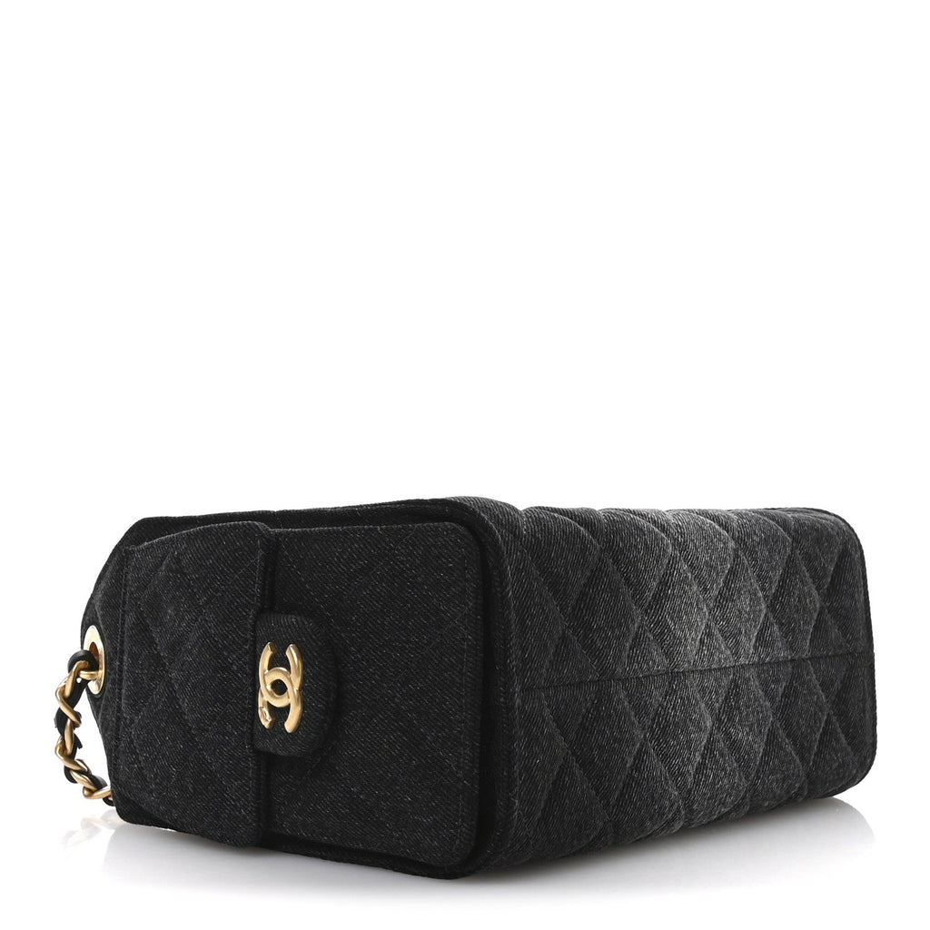 Washed Denim Quilted Mini Chanel 25 Handbag Black