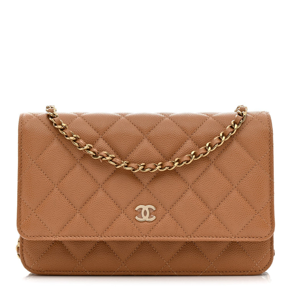 Caviar Quilted Wallet on Chain WOC Dark Beige